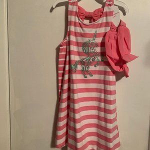 NEW TOMMY BAHAMA KIDS PINK UNICORN DRESS, HEADBAND